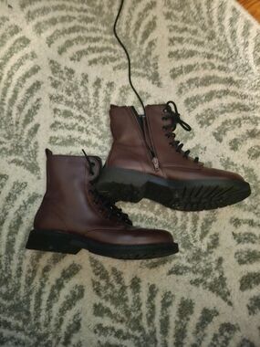 Time and Tru Men's Dark Brown Lace-Up Side-Zip Combat Boots